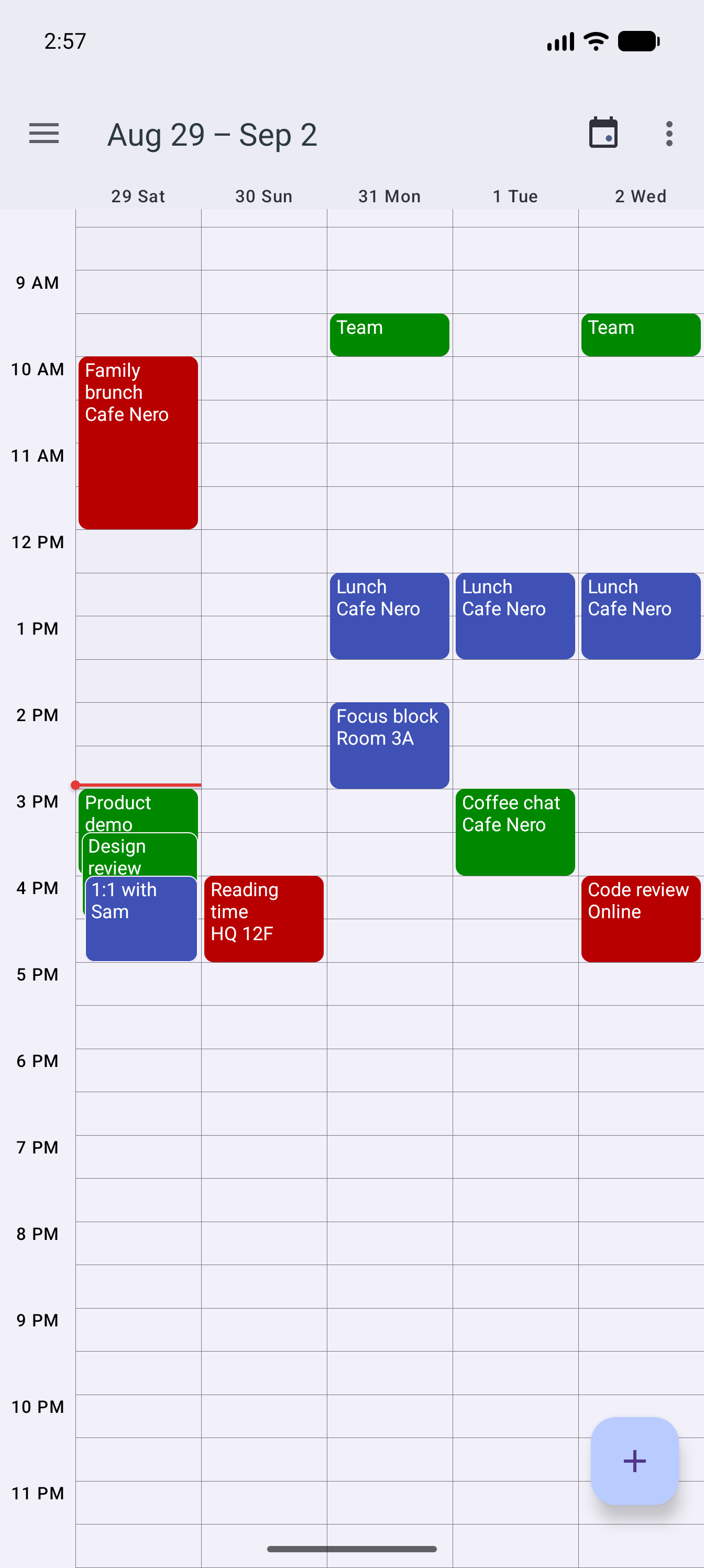 Custom five-day view &mdash; a five-day work-week span